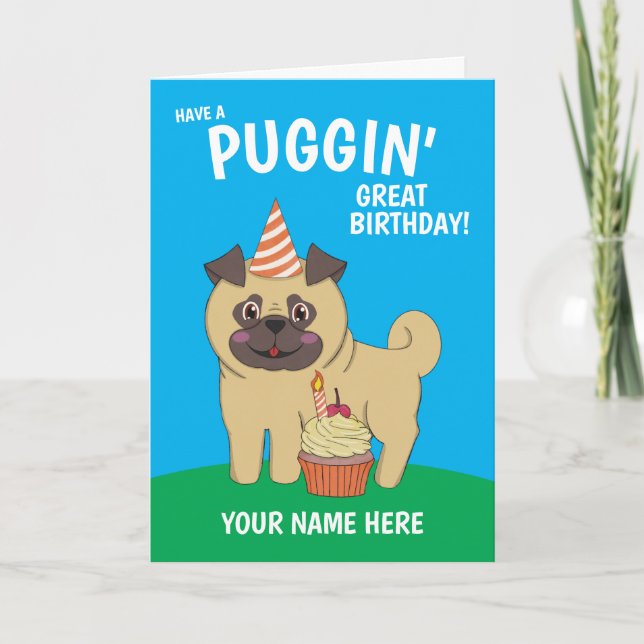 Carte d'anniversaire Kawaii de Chien Carlin (Devant)