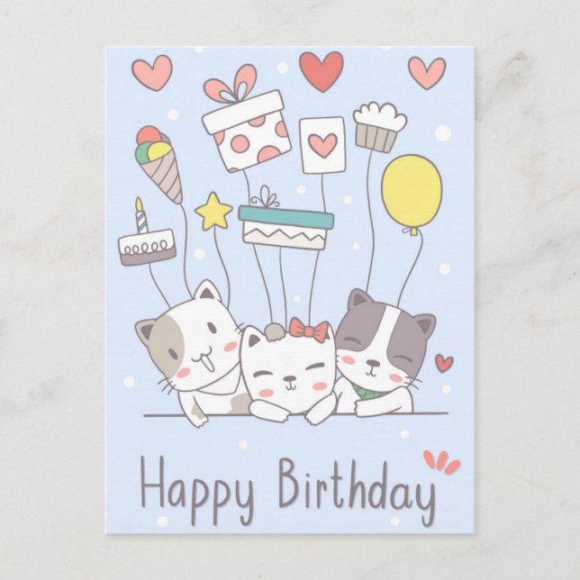 Carte d'anniversaire Kawaii Joyeux (Devant)
