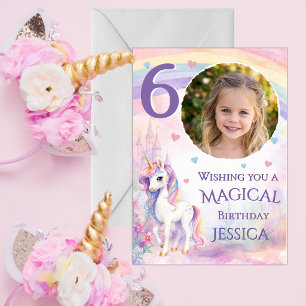 Carte d'anniversaire Licorne avec une Photo 6 ans