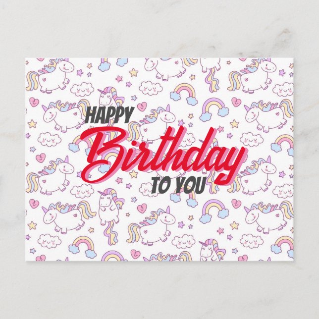 carte d'anniversaire licorne mignonne  (Devant)