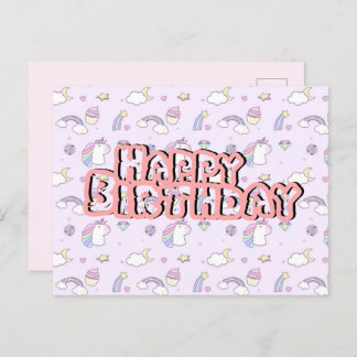 Carte d'anniversaire licorne rose mignonne 