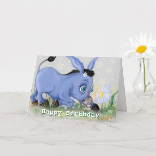 Carte d'anniversaire Little Donkey et Daisy (Petite plante)