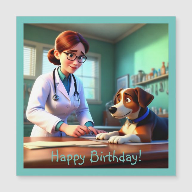 Carte d'anniversaire magnétique pour femme vétérin (Devant)
