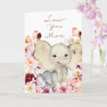 Carte d'anniversaire maman et bébé éléphant