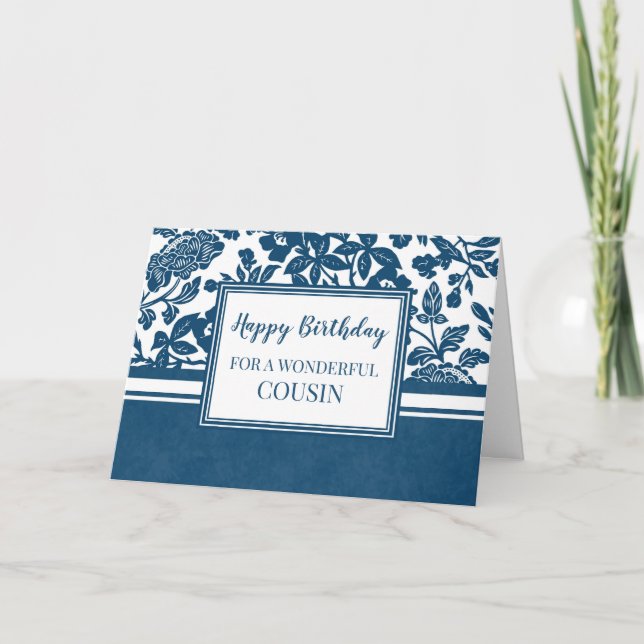 Carte d'anniversaire Marine Blue Floral Cousin (Devant)