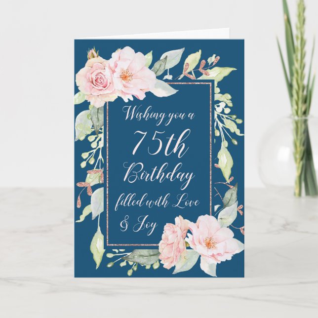 Carte d'anniversaire Marine Blue Rose Flowers Joye (Devant)