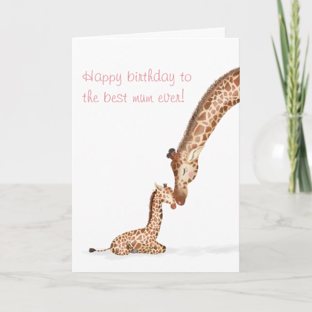 Carte d'anniversaire mère girafe et veau pour mama (Devant)