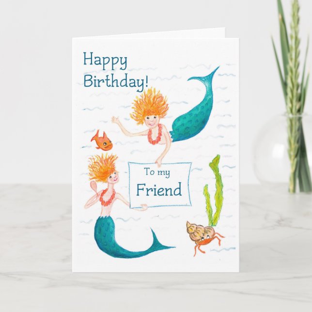 Carte d'anniversaire Mermaids pour un ami (Devant)