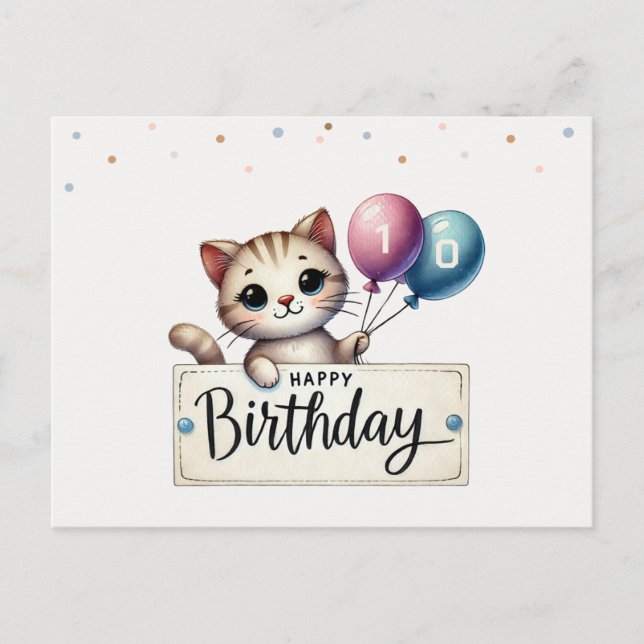 Carte d'anniversaire mignonne avec Happy Cat et Ba (Devant)