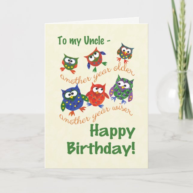 Carte d'anniversaire mignonne de hiboux pour un (Devant)