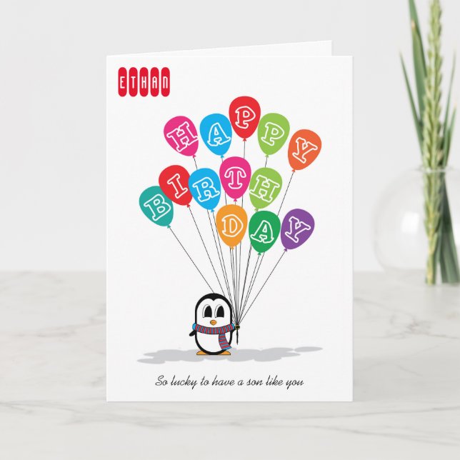 Carte d'anniversaire mignonne de pingouin (Devant)