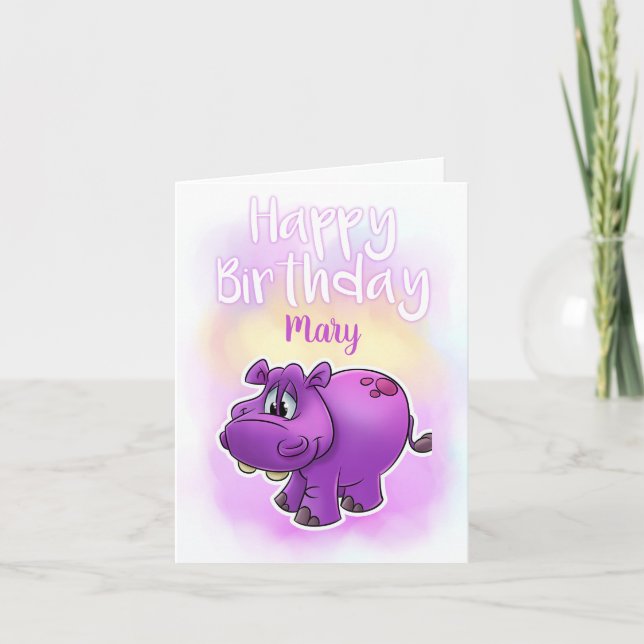 Carte d'anniversaire mignonne d'hippopotame (Devant)