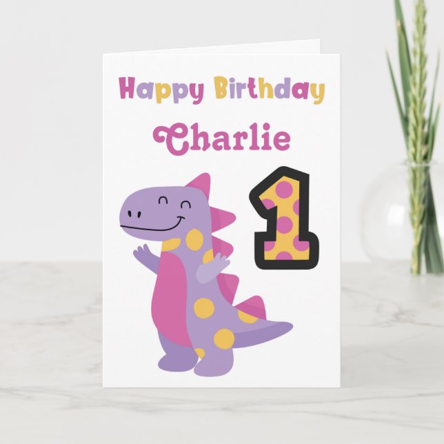Carte d'anniversaire mignonne Dinosaur 1er (Devant)