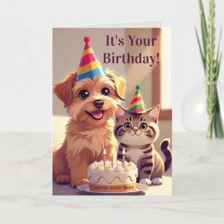 Carte d'anniversaire mignonne pour chien et chat