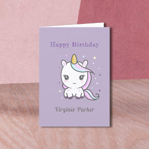 Carte d'anniversaire mignonne Unicorn violet