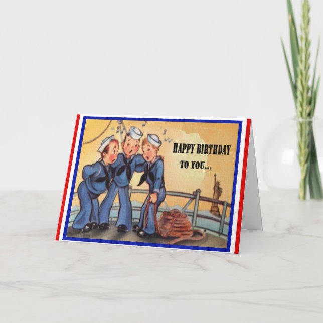 Carte d'anniversaire militaire vintage de marine (Devant)