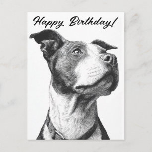 Carte d'anniversaire minimaliste Pitbull noir et b