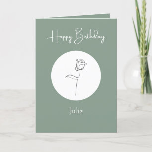 Carte d'anniversaire minimaliste verte à la sauge 