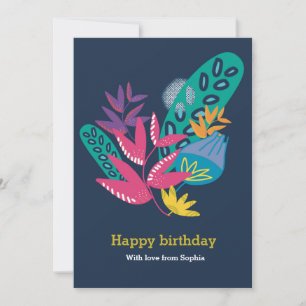 carte d'anniversaire moderne belle florale bleue p