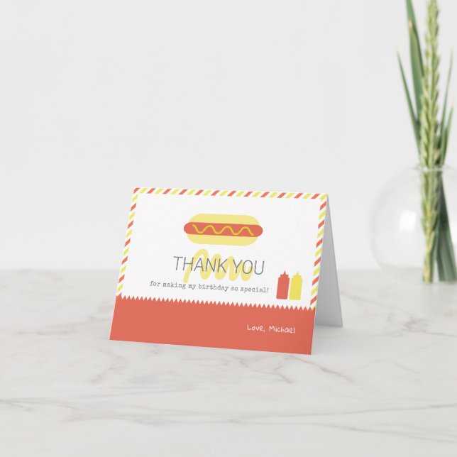 Carte d'anniversaire moderne Hot Dog rouge et jaun (Devant)