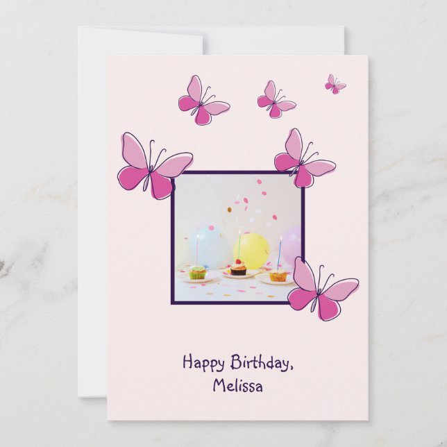 Carte d'anniversaire moderne personnalisée rose vi (Devant)