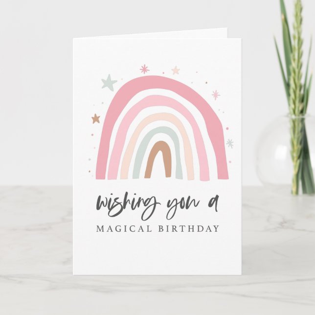 Carte d'anniversaire moderne Rainbow Magique (Devant)