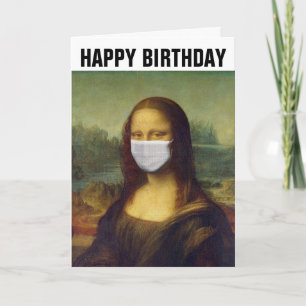 CARTE D'ANNIVERSAIRE MONA LISA PORTANT MASQUE