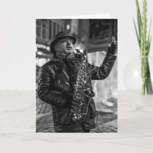 CARTE D'ANNIVERSAIRE MUSICIENNE DE LA RUE JAZZ