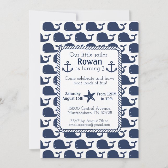 Carte d'anniversaire nautique de baleine (Devant)