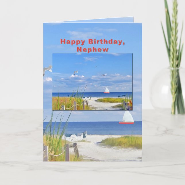 Carte d'anniversaire, Nephew, Beach et Ocean View (Devant)