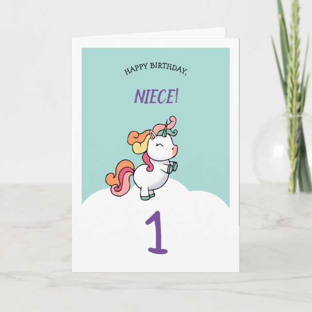 Carte d'anniversaire nièce avec licorne mignonne (Devant)