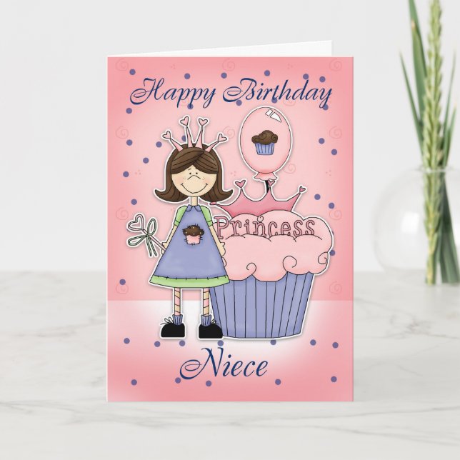 Carte d'anniversaire nièce - Cupcake Princess (Devant)