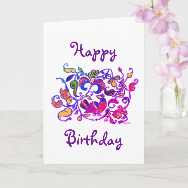 Carte d'anniversaire oiseau du nord de style russe (Orchidée)