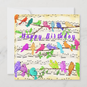 Carte d'anniversaire Oiseaux de musique colorés - 