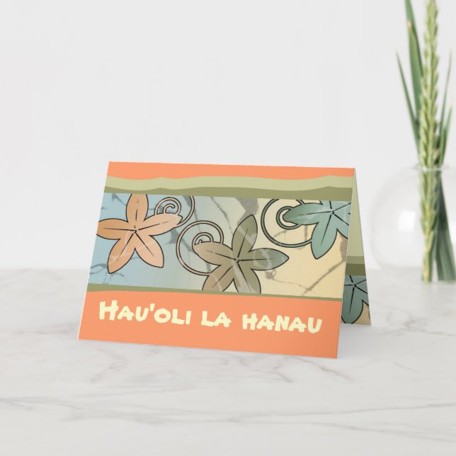 Carte d'anniversaire orange et jaune hawaïen joyeu (Devant)