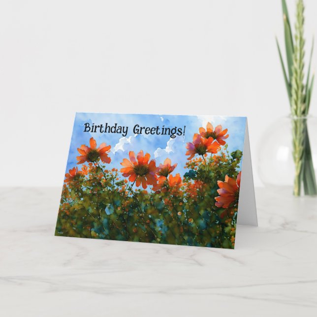 Carte d'anniversaire Orange Fleurs Florales (Devant)
