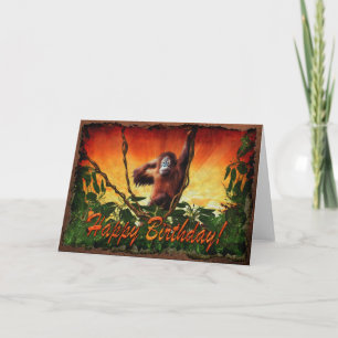 Carte d'anniversaire Orangutan Baby & Jungle Wildl