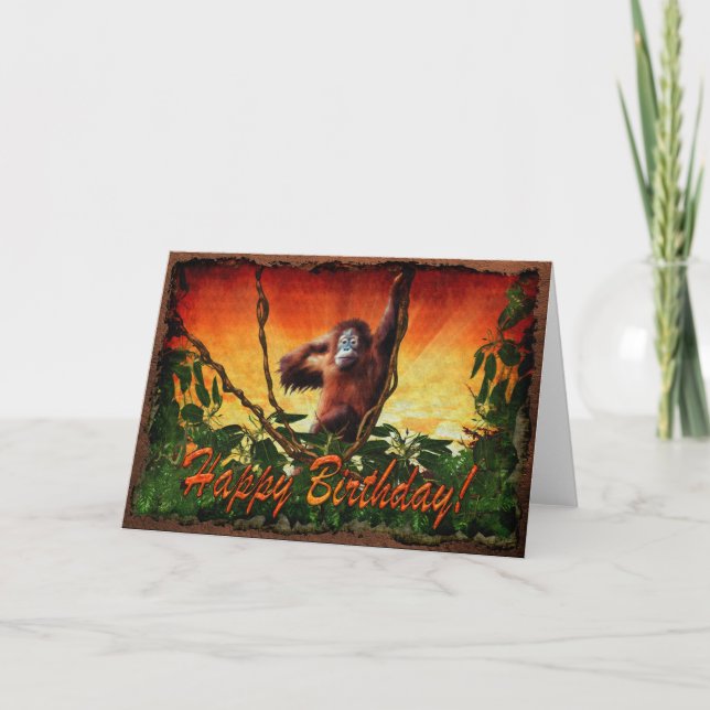 Carte d'anniversaire Orangutan Baby & Jungle Wildl (Devant)