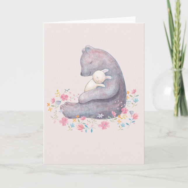 Carte d'anniversaire "Ours et Lapin je t'aime" (Devant)