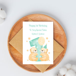 Carte d'anniversaire Oursons pour les 1 an de jume
