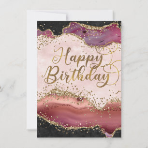 Carte d'anniversaire Paillettes d'agate rose et or