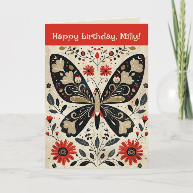 Carte d'anniversaire papillon d'art folklorique mo (Devant)