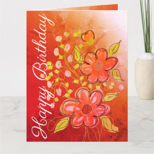 Carte d'anniversaire personnalisée à fleurs orange