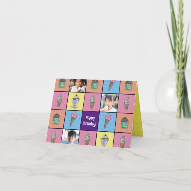 Carte d'anniversaire personnalisée à la crème glac (Devant)