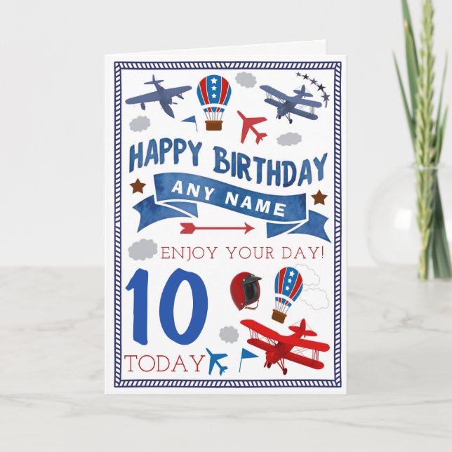 Carte d'anniversaire personnalisée Avion (Devant)
