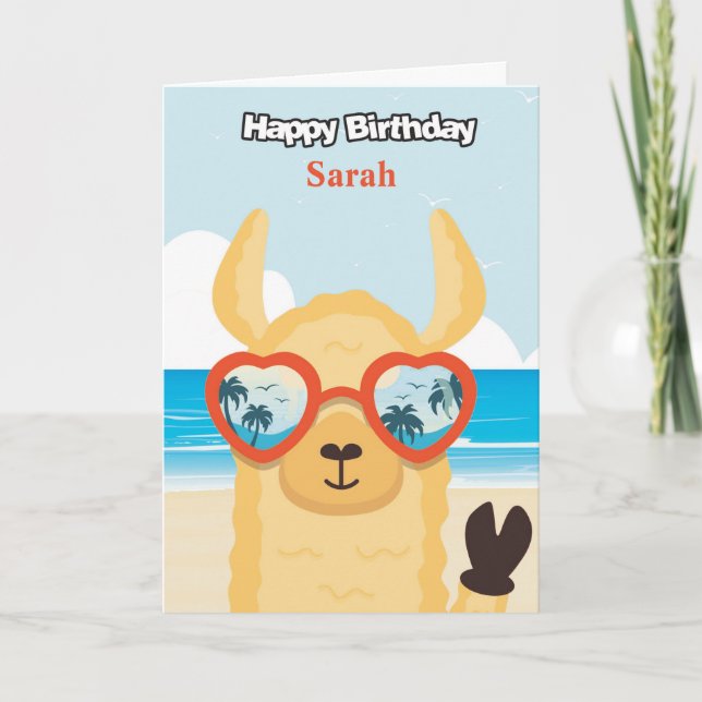 Carte d'anniversaire personnalisée - Beach Llama (Devant)