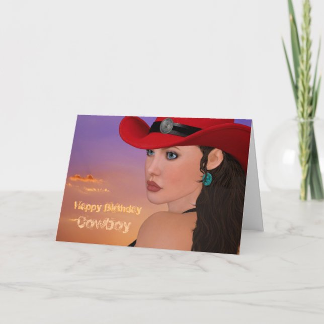 Carte d'anniversaire personnalisée Cowboy Cowgirl (Devant)