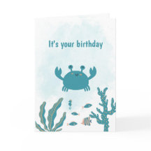 Carte d'anniversaire personnalisée de crabe mignon