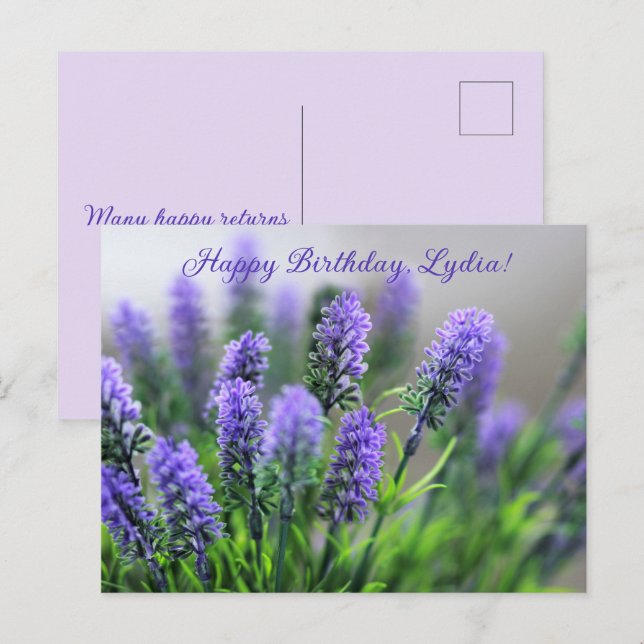 Carte d'anniversaire personnalisée de la lavande (Devant / Derrière)