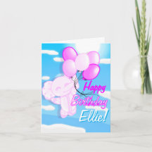 Carte d'anniversaire personnalisée éléphant rose e